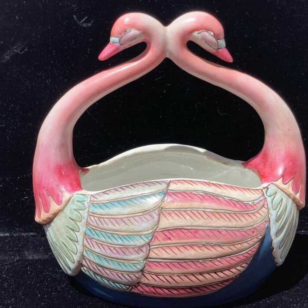 Swan Retro Ceramic Basket Vintage Antique